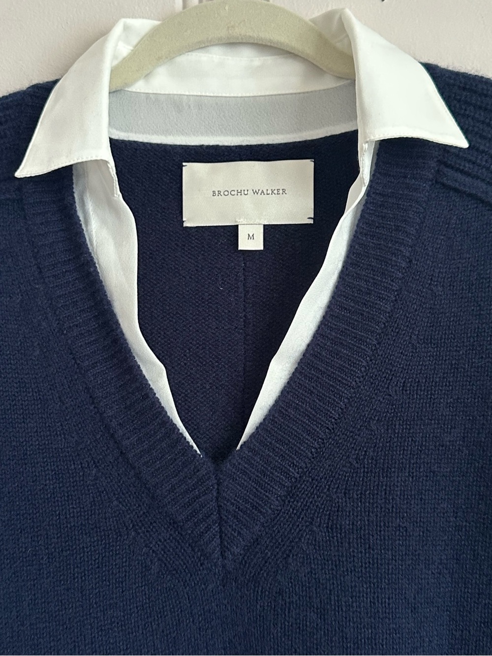 Brochu Walker Looker Layer Cashmere Blend Navy Sweater Minimalist Med - Picture 6 of 11